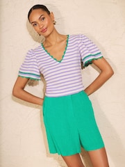 Flieder- und Elfenbeinstreifen - Love & Roses T-Shirt mit Muschelkanten - Bild 4 von 4