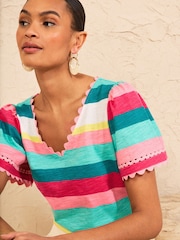 Love & Roses x RHS Rainbow Stripe Petite Scallop T-Shirt - Image 2 of 4