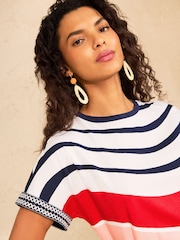 Love & Roses Ivory Multi Wavy Stripe Petite Crew Neck T-Shirt - Image 2 of 4