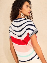 Love & Roses Ivory Multi Wavy Stripe Petite Crew Neck T-Shirt - Image 4 of 4