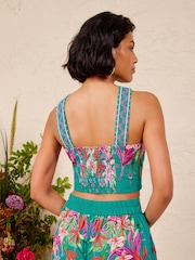 Love & Roses X V&A Green Petite Floral Placement Print Crop Top - Image 4 of 5