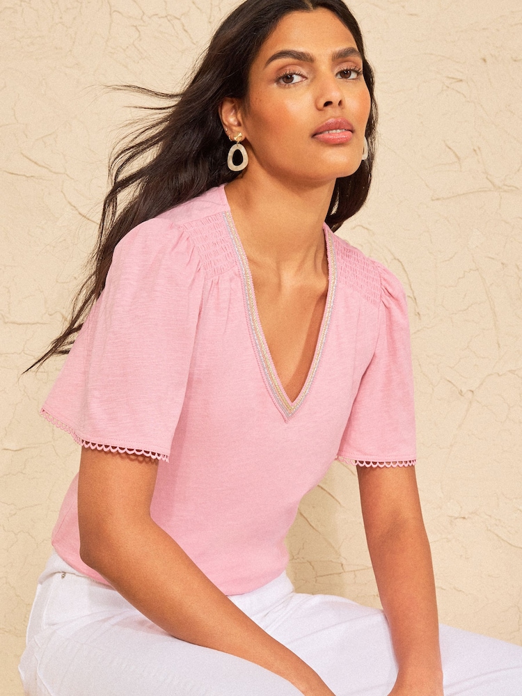 Love & Roses Blush Pink Petite Embellished V-Neck Jersey T-Shirt - Image 4 of 4
