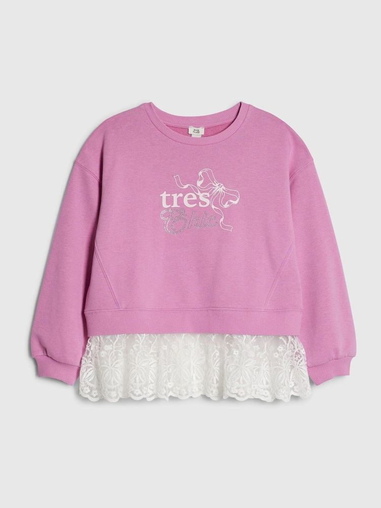 River Island Oversized Lace Hem Sweat Top - Imaginea 1 din 4