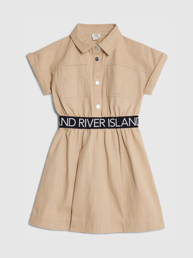 River Island Brown Twill Waistband Dress - Image 1 of 4 River Island Brown Twill Waistband Dress - Image 1 of 4