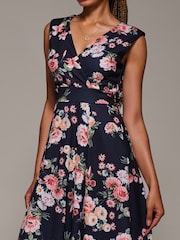 Jolie Moi Black Floral V-Neck Fit & Flare Scuba Midaxi Dress - Image 3 of 6