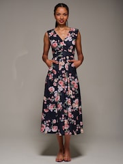 Jolie Moi Black Floral V-Neck Fit & Flare Scuba Midaxi Dress - Image 4 of 6