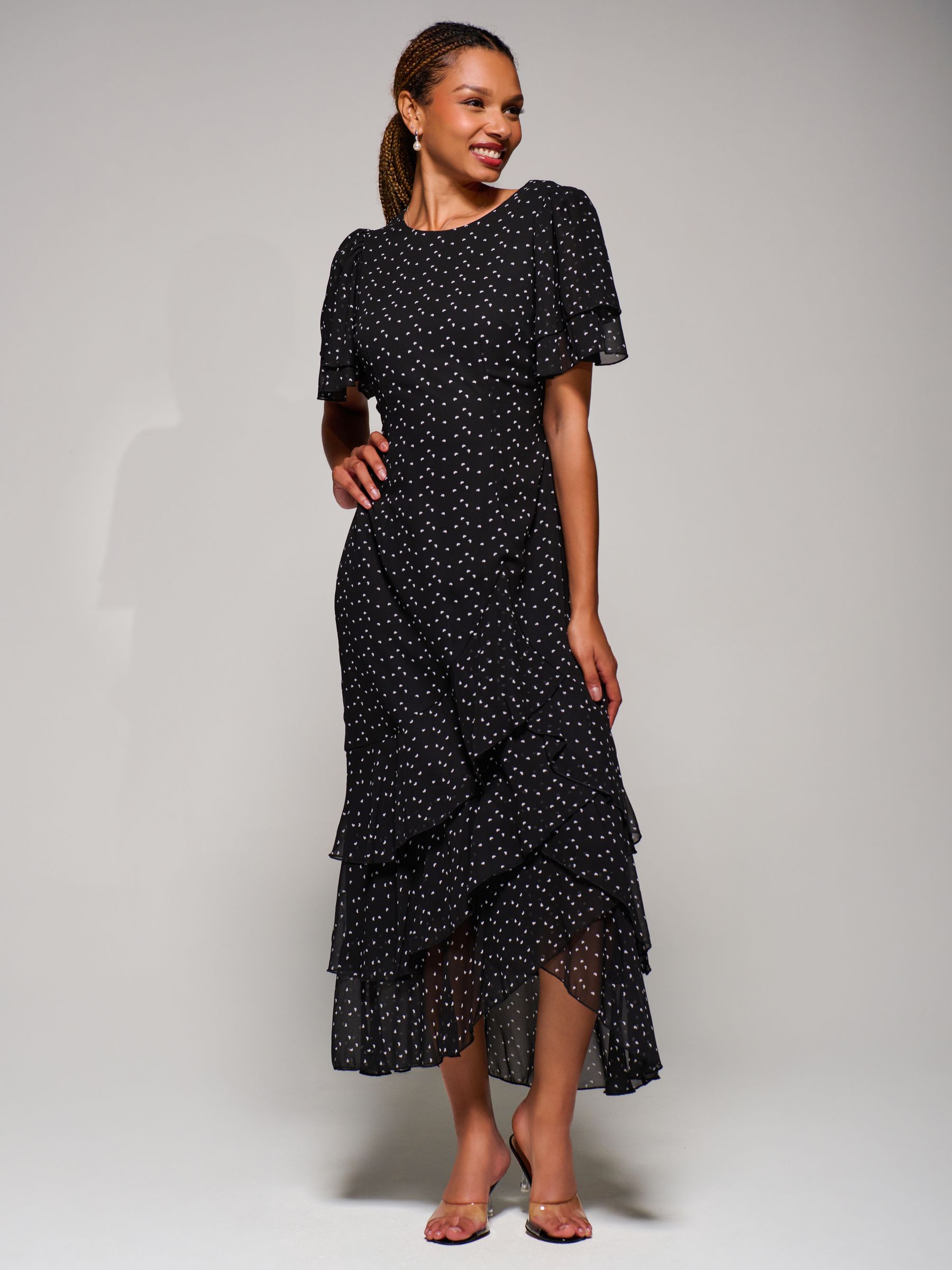Buy Jolie Moi Black Ruffle Detail Chiffon Midaxi Dress from Next