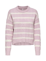 ONLY Pink Round Neck Cosy Cable Knit Jumper - Image 1 of 2