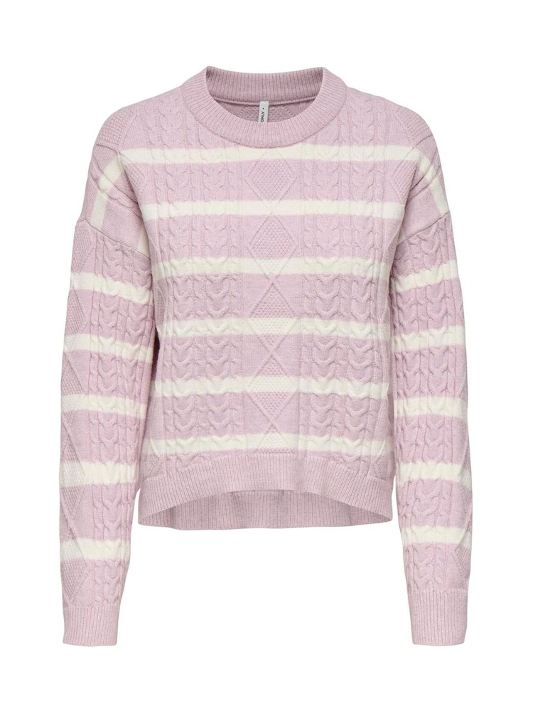 ONLY Pink Round Neck Cosy Cable Knit Jumper - Image 1 of 2