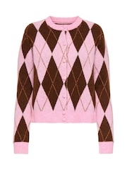 Only קרדיגן סרוג בדוגמת מעוינים עם צווארון מעוגל - תמונה 6 מתוך 8