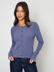 Threadbare Blue Ribbed Jersey Button Up Cardigan - Image 1 of 5