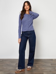 Threadbare Blue Ribbed Jersey Button Up Cardigan - Image 4 of 5