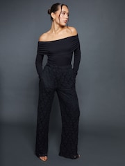 Threadbare Black Wide Leg Pull On Lace Trousers - Image 1 of 5