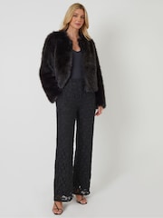 Threadbare Black Wide Leg Pull On Lace Trousers - Image 2 of 5