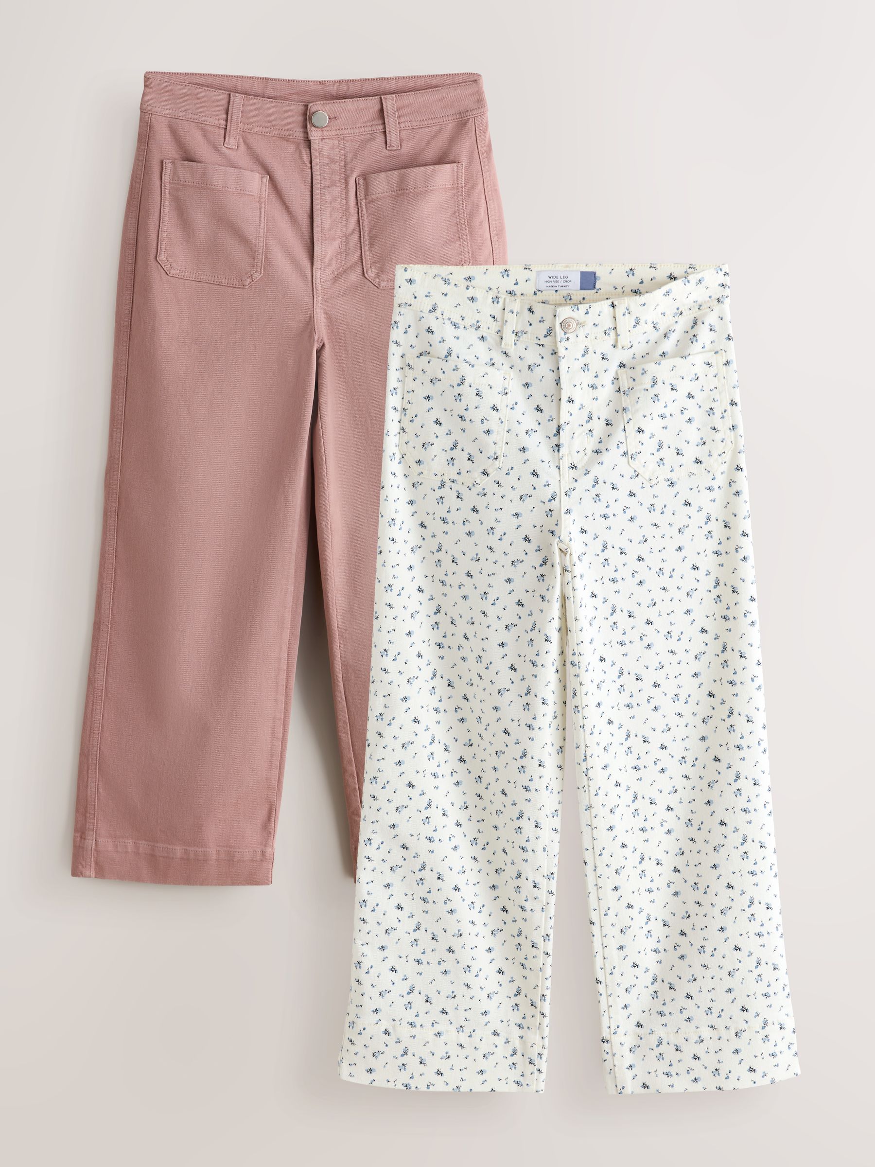Buy Pink/Ecru Floral Patch Pocket Cropped Jeans 2 Pack from the