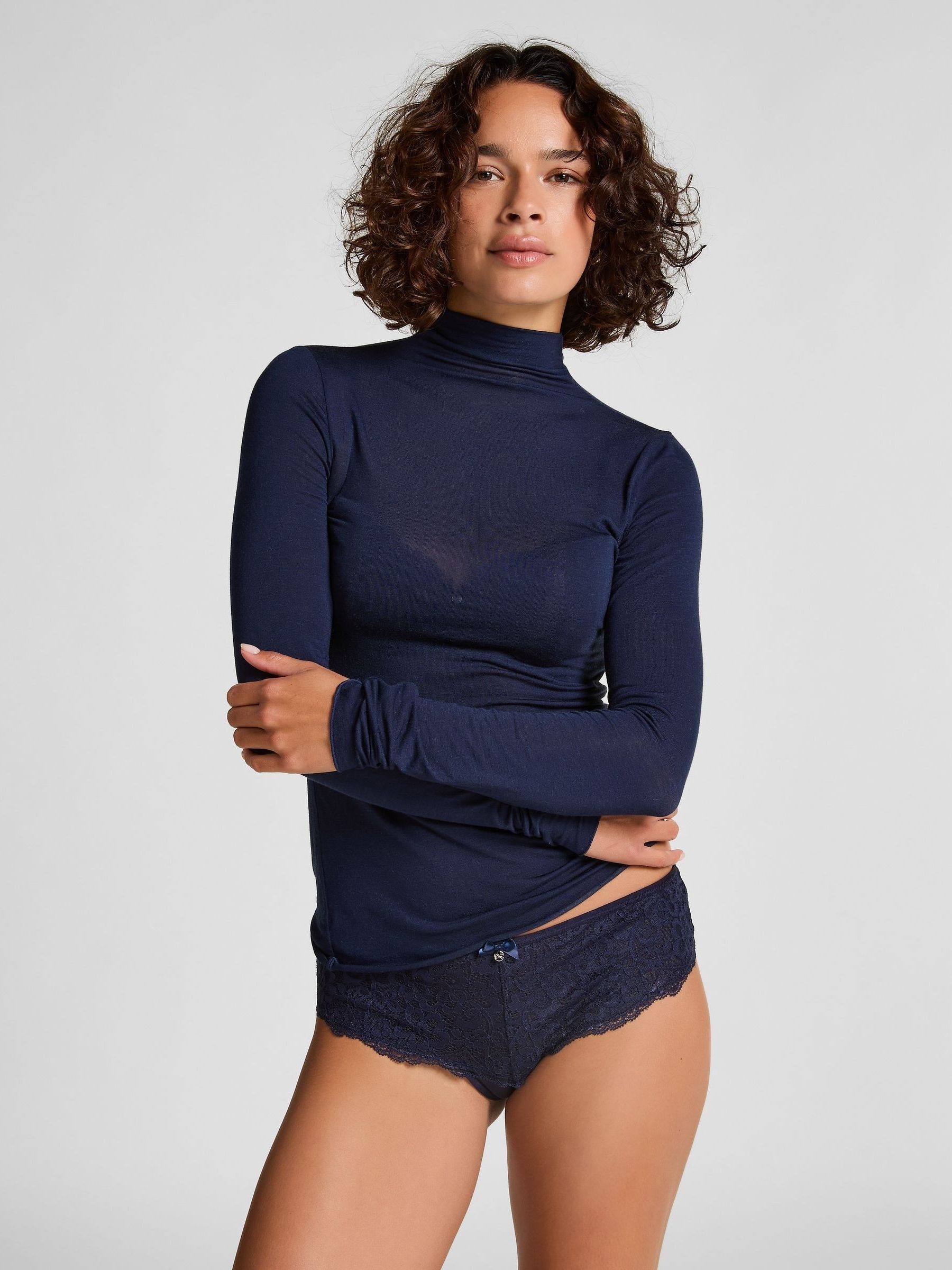 Buy Hunkemoller Navy Blue Supersoft Turtleneck T-Shirt Thermal