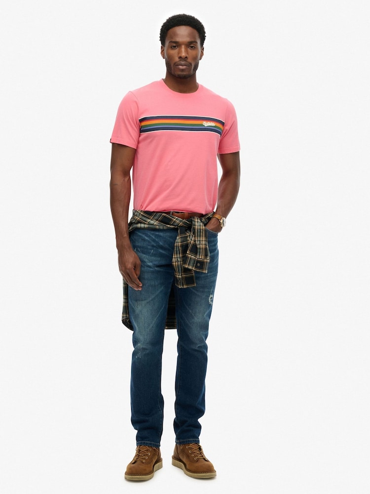 Superdry Pink Superdry Outdoor Stripe Logo Relaxed T-Shirt - Image 2 of 5 Superdry Pink Superdry Outdoor Stripe Logo Relaxed T-Shirt - Image 2 of 5