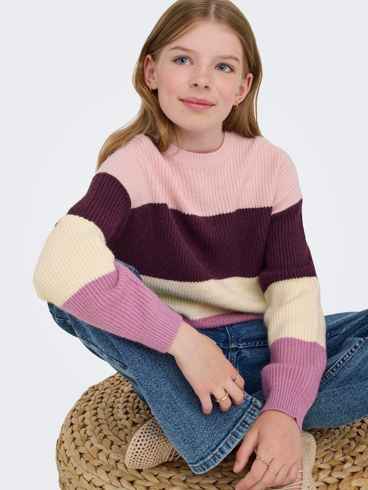 ONLY KIDS Striped Knitted Purple Jumper - Image 1 of 6 ONLY KIDS Striped Knitted Purple Jumper - Image 1 of 6