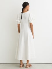 Reiss Riva Linen Puff-Sleeve Embroidered Midi Dress - 7的图像4｝