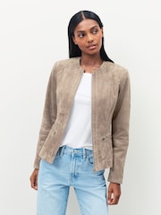 Urban Code Brown Collarless Suede Jacket - Image 1 of 3