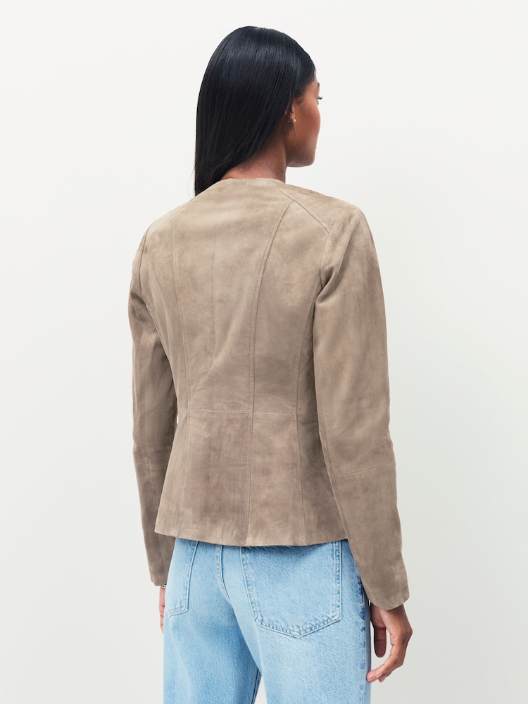 Urban Code Brown Collarless Suede Jacket - Image 2 of 3