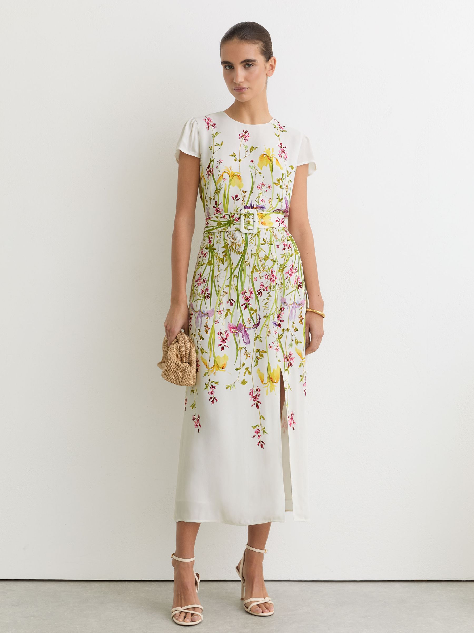 Buy Reiss Cream/Yellow Lyra Floral-Print Belted Midi Dress from Next USA