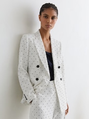Reiss White/Navy Beatrix Petite Polka-Dot Double-Breasted Suit Blazer - Image 1 of 8