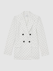 Reiss White/Navy Beatrix Petite Polka-Dot Double-Breasted Suit Blazer - Image 2 of 8