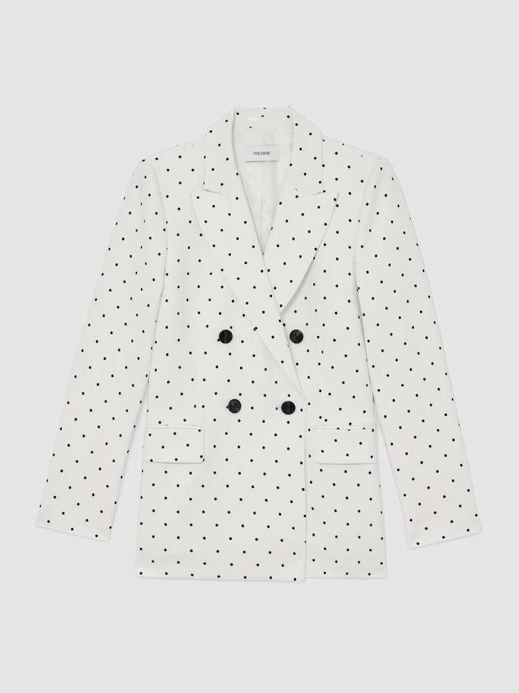 Reiss White/Navy Beatrix Petite Polka-Dot Double-Breasted Suit Blazer - Image 2 of 8 Reiss White/Navy Beatrix Petite Polka-Dot Double-Breasted Suit Blazer - Image 2 of 8