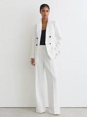 Reiss White/Navy Beatrix Petite Polka-Dot Double-Breasted Suit Blazer - Image 3 of 8