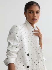 Reiss White/Navy Beatrix Petite Polka-Dot Double-Breasted Suit Blazer - Image 4 of 8