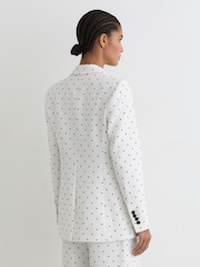Reiss White/Navy Beatrix Petite Polka-Dot Double-Breasted Suit Blazer - Image 5 of 8