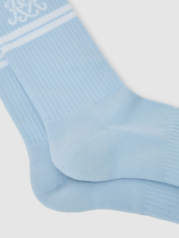 Powder Blue / White - Reiss Maurice Monogram Cotton-Blend Ribbed Socks - Image 2 of 3