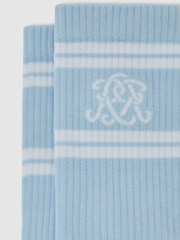 Powder Blue / White - Reiss Maurice Monogram Cotton-Blend Ribbed Socks - Image 3 of 3