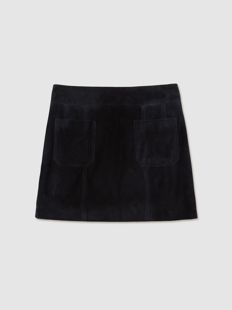 Reiss Navy Vida Suede Patch-Pocket Mini Skirt - Image 2 of 6