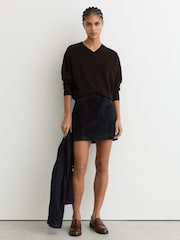 Reiss Navy Vida Suede Patch-Pocket Mini Skirt - Image 3 of 6