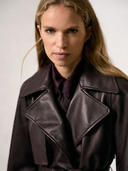 Reiss Oxblood Burgundy Bodie Petite Leather Cropped Trench Jacket - Image 3 of 7