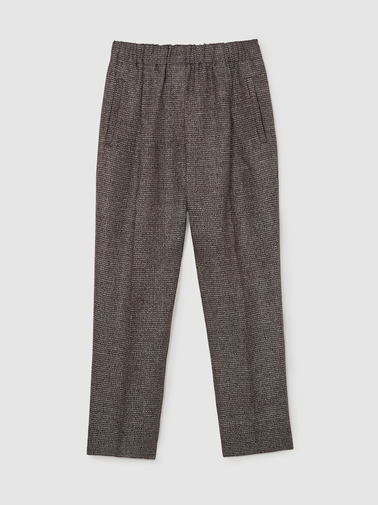 Reiss Brown Lourdes Petite Woven Linen Cropped Tapered Trousers - Image 2 of 8
