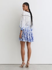 Reiss Ivory/Blue Anisa Floral-Print Belted Mini Dress - Image 5 of 6
