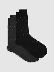Reiss Black/Charcoal Mario Spot 2 Pack Cotton-Blend Polka-Dot Socks - Image 1 of 3