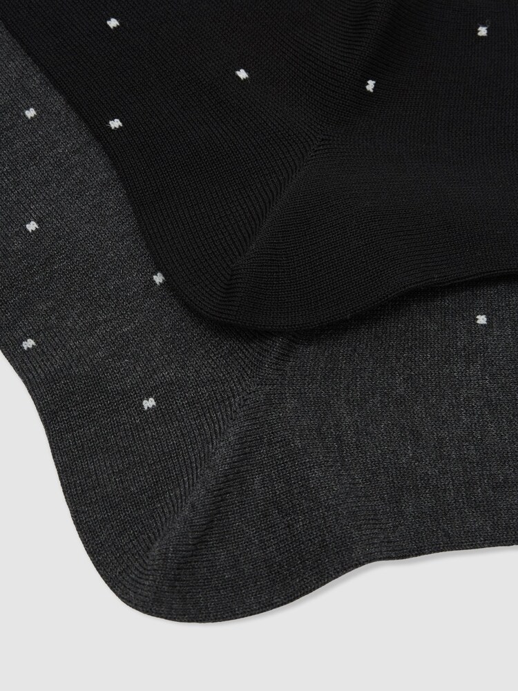 Reiss Black/Charcoal Mario Spot 2 Pack Cotton-Blend Polka-Dot Socks - Image 2 of 3
