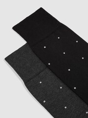 Reiss Black/Charcoal Mario Spot 2 Pack Cotton-Blend Polka-Dot Socks - Image 3 of 3