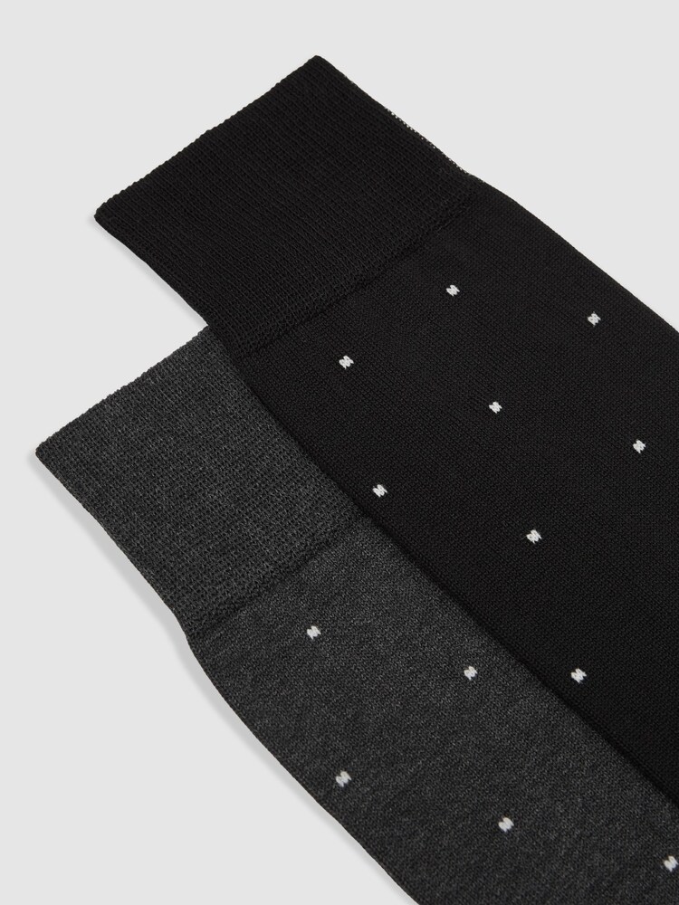 Reiss Black/Charcoal Mario Spot 2 Pack Cotton-Blend Polka-Dot Socks - Image 3 of 3