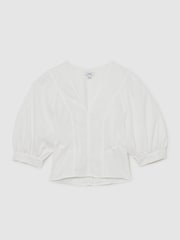 Reiss Evie Linen Balloon-Sleeve Top - 圖片 2/6