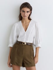 Reiss Evie Linen Balloon-Sleeve Top - 圖片 3/6