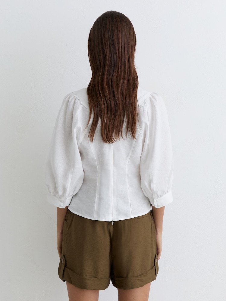 Buy Reiss Ivory Evie Linen Balloon-Sleeve Top from Next USA
