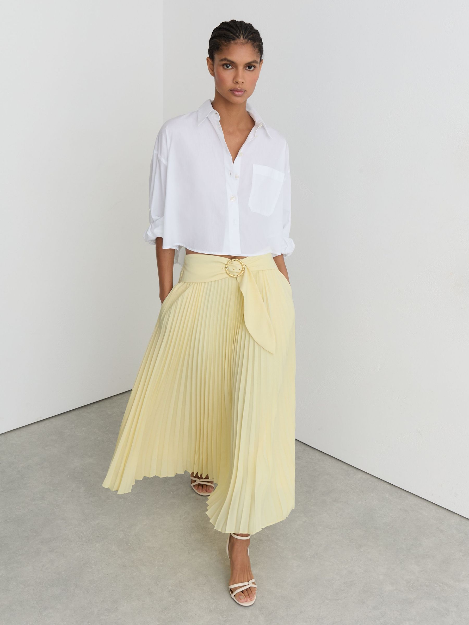 Buy Reiss Yellow Amelie Pleated Belted Midi Skirt from Next USA