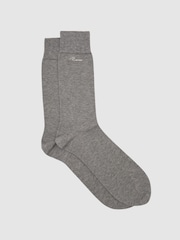Reiss Grey Milo Cotton-Blend Script-Logo Socks - Image 1 of 3