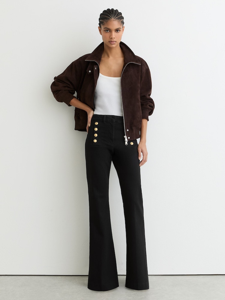 Reiss Black Athena Button-Detail Flared Jeans - Image 1 of 7