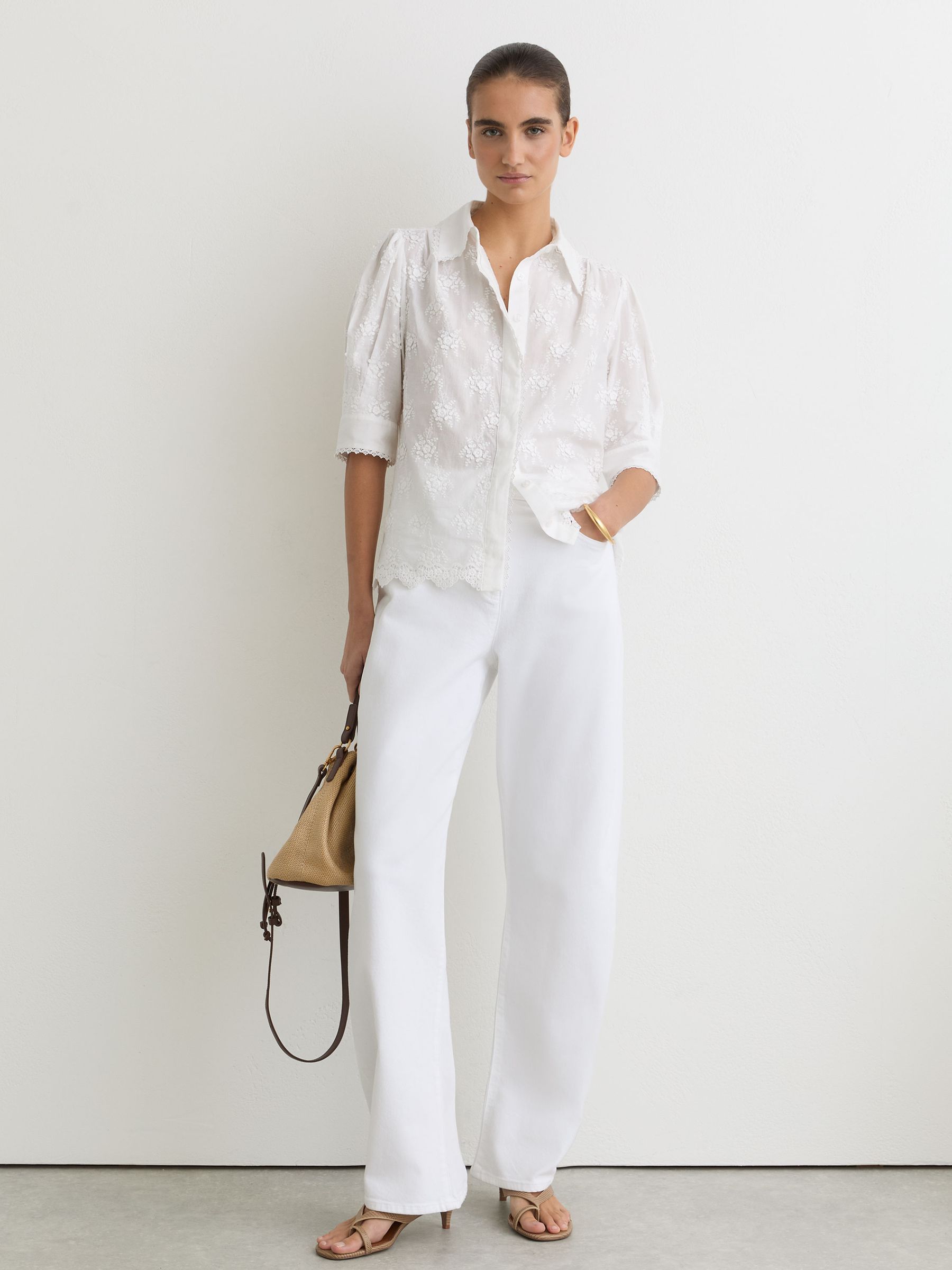 Buy Reiss Ivory Edwina Cotton Floral-Embroidered Shirt from Next USA